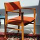 Armchair in solid oak velvet terracota