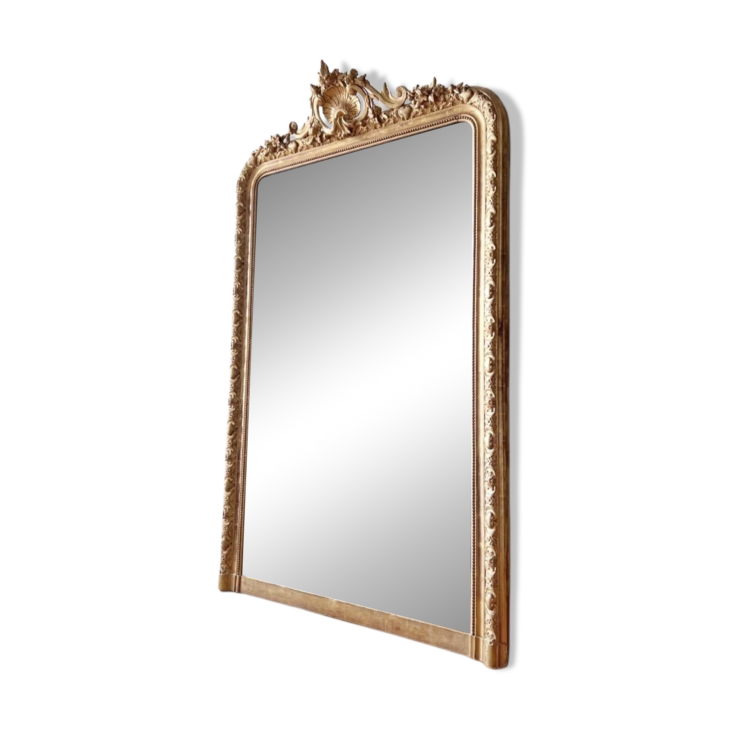 Large antique Louis-Philippe mirror gilded with gold leaf – 186 × 117 cm
