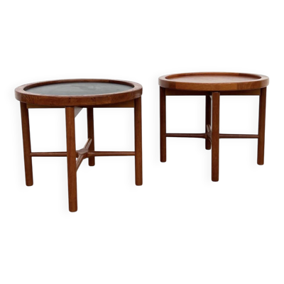 Duo de tables basses rondes à plateau réversible — Piètement croisé