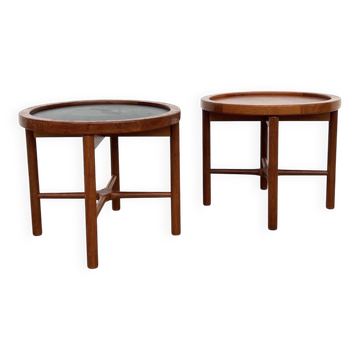 Duo de tables basses rondes à plateau réversible — Piètement croisé