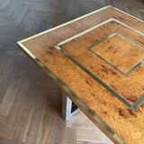 Coffee table in elm burl and brass vintage 1970s