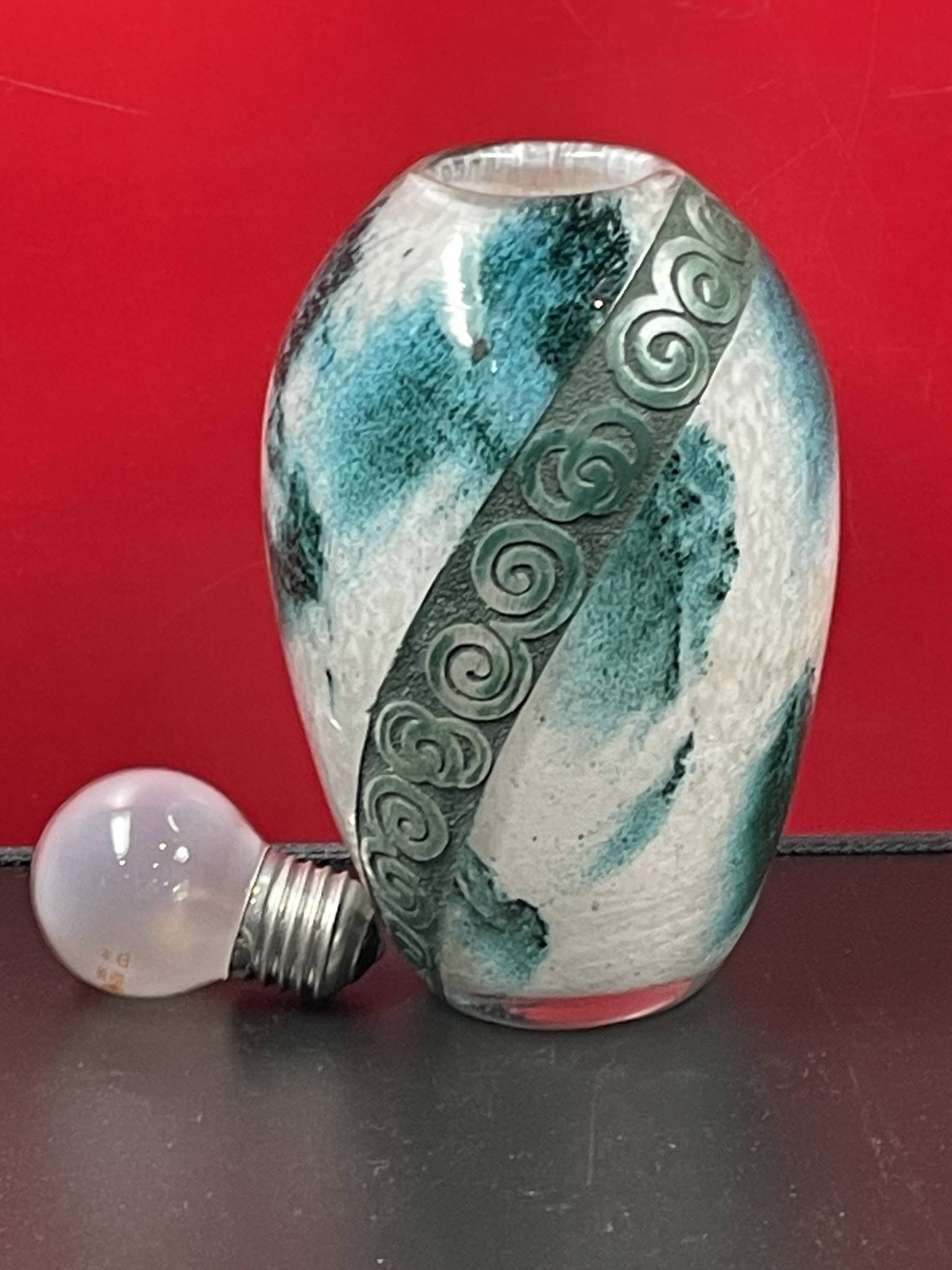 Vintage art déco pâte de verre décor géométrique, signé legras h 16 cm
