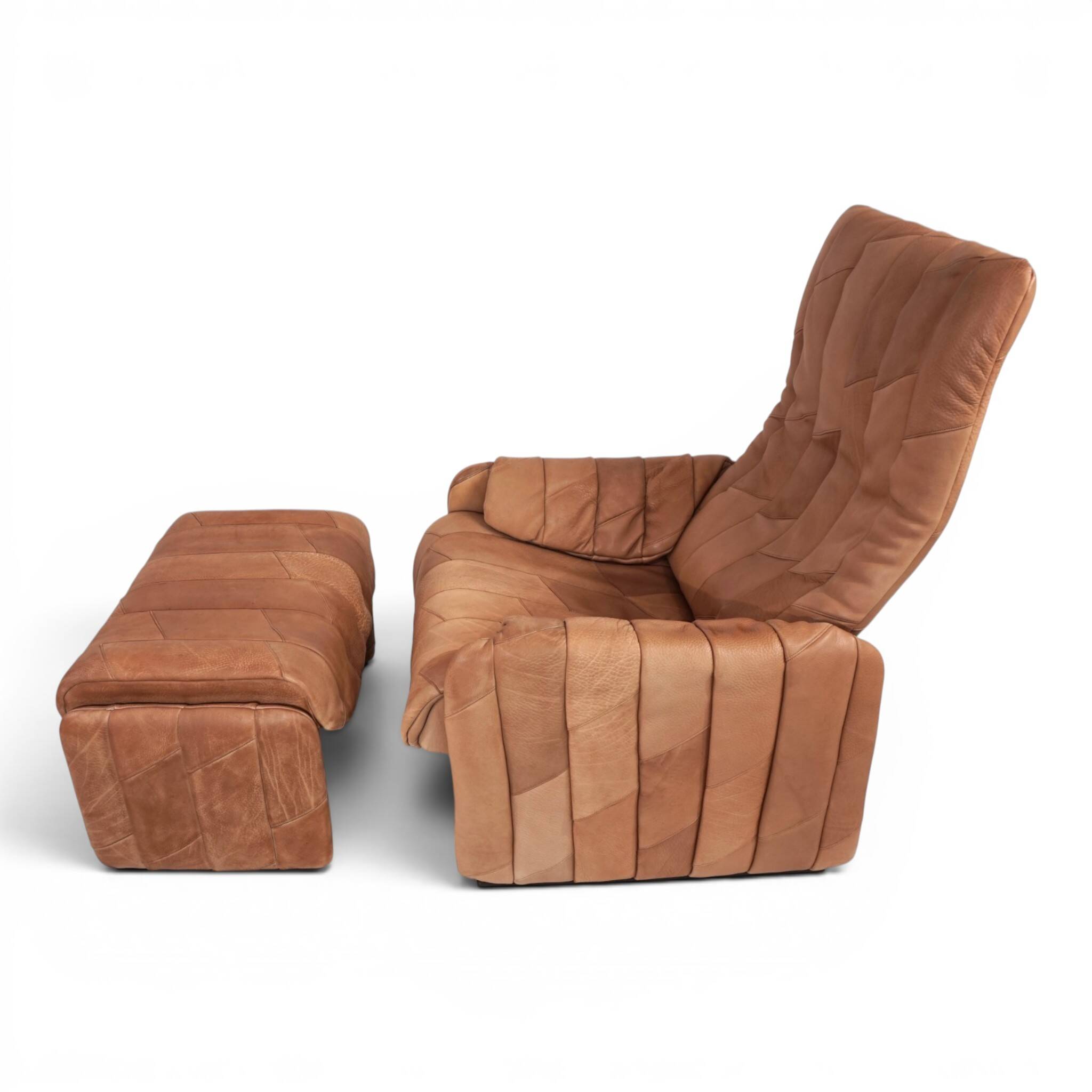 De Sede Ds 50 Buffalo Leather Patchwork Lounge Chair with Ottoman, 1970