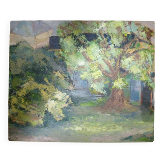 Tableau / huile sur panneau, scène de végétation, signé MC Duboc, circa 1960
