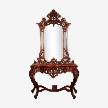 Console de miroir Louis XV en acajou vers 1900-1930