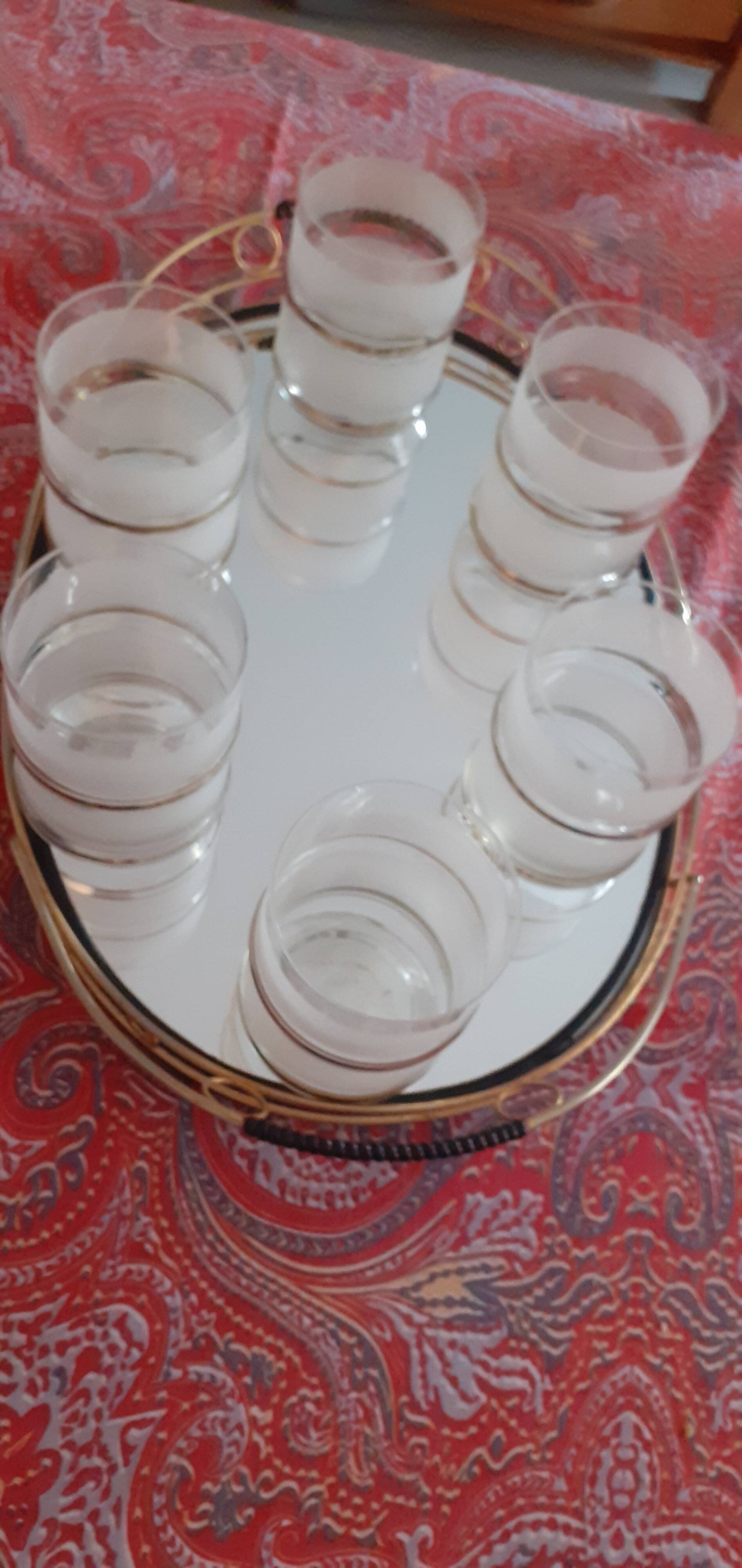 Vintage gilded and ganulated glasses, and their tray