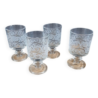 4 vintage water glasses