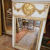 Patinated trumeau mirror beige and gold