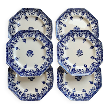 6 assiettes plates terre de fer Longchamp modèle Rouen XIXe siècle
