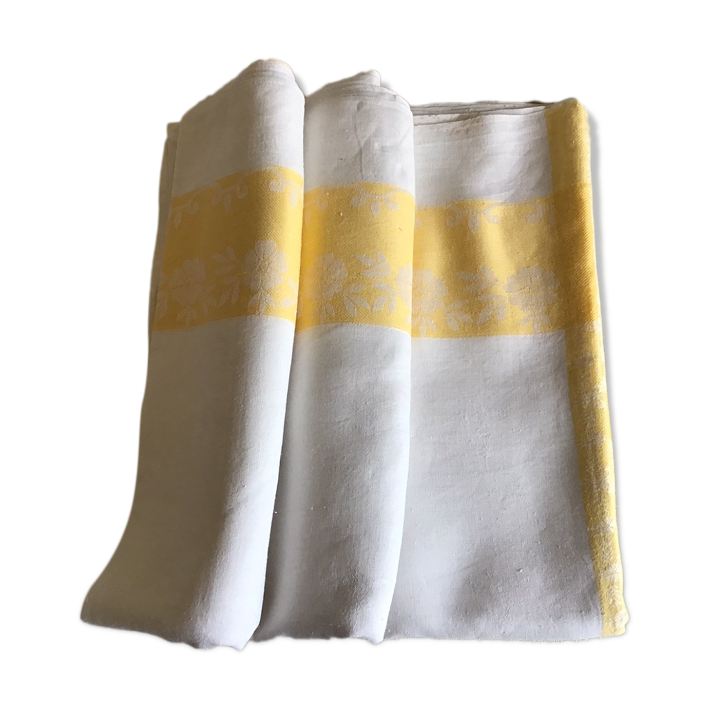 Large yellow and white vintage tablecloth