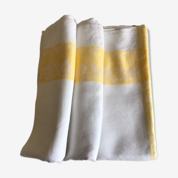 Large yellow and white vintage tablecloth