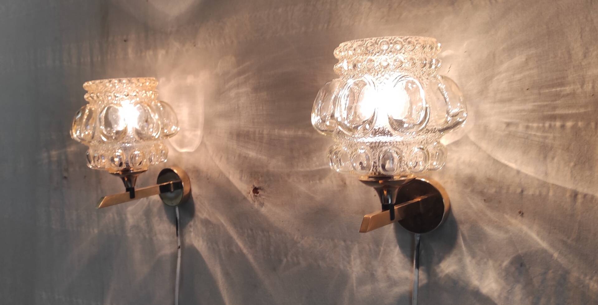 Brass and glass wall lights by Helena Tynell - 1970s