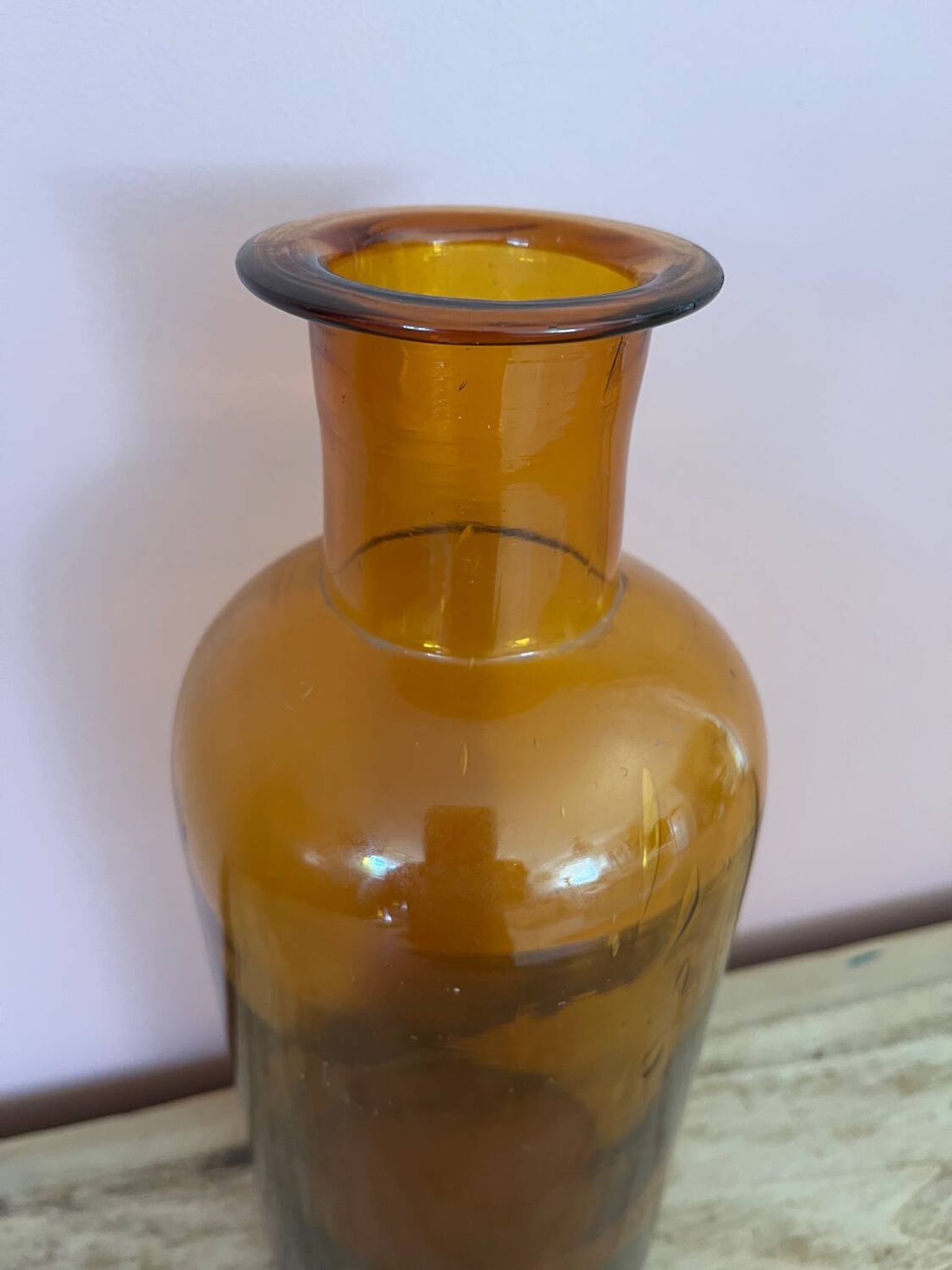 Amber glass vase bottle