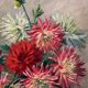 Peinture ancienne tableau huile sur toile fleurs dahlias 