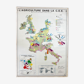 Vintage school map agriculture in the e.e.c. / industrial economy mdi year 1979