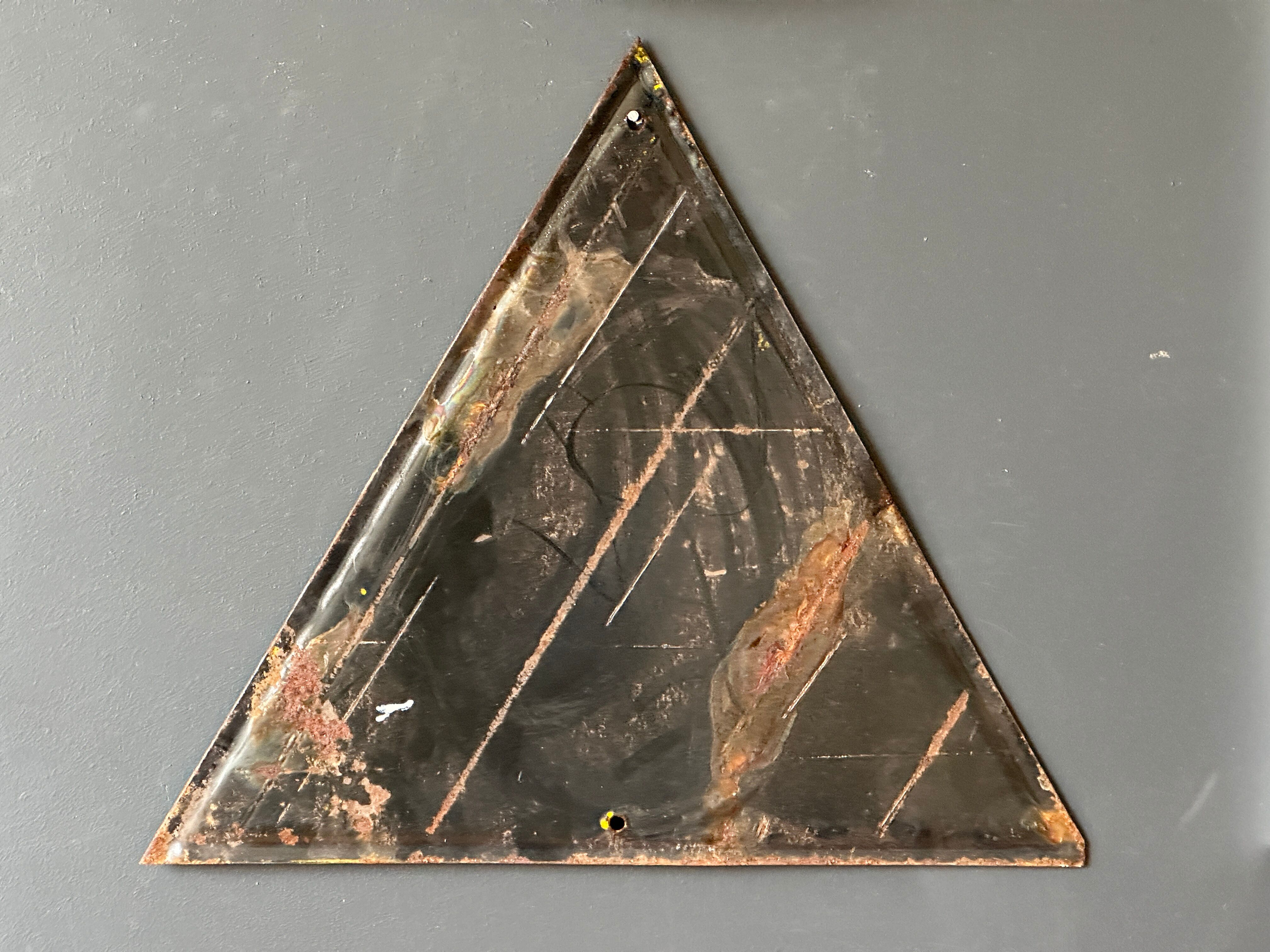 Stars yellow warning sign vintage european 1980's industrial big enamel