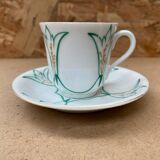 Set of 6 antique white ceramic mugs vintage green leaf decor