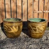 Two Very Large Chinese Antique Terracotta Dragon Pots
