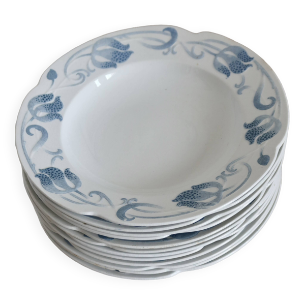 6 assiettes creuses - Modèle Tircis - Service antique de vaisselle 82 pièces faïence Sarreguemines