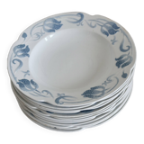 6 soup plates - Tircis model - Antique 82-piece Sarreguemines earthenware dinnerware set