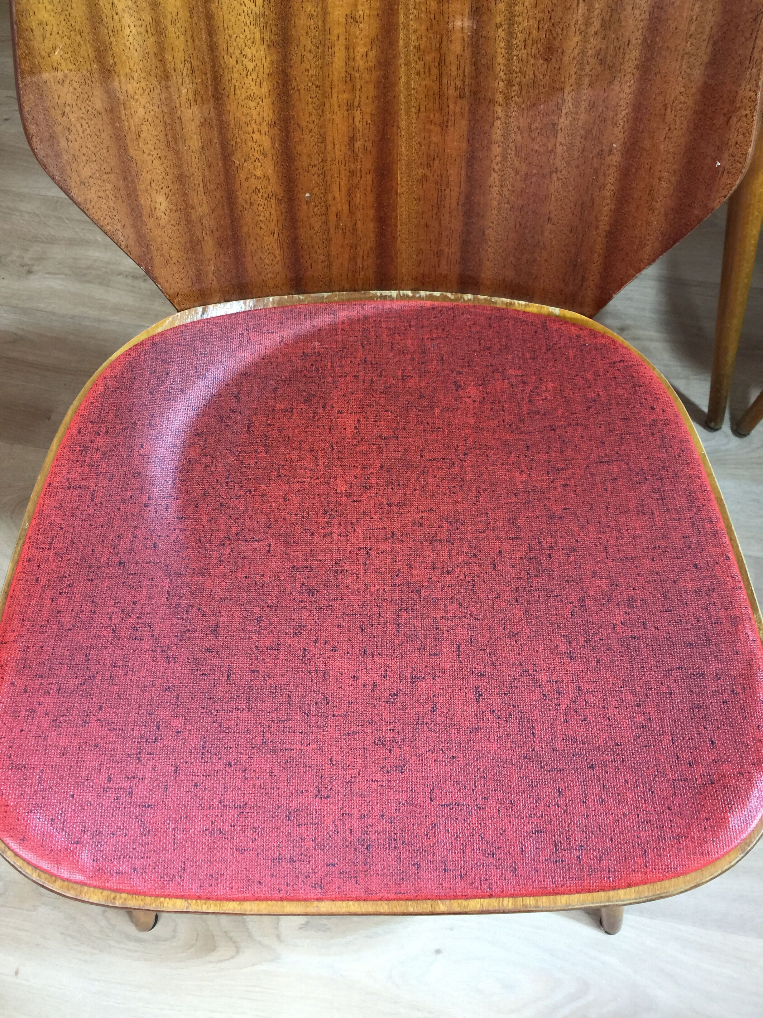 Lot of 4 chairs 1960s skai red compass feet