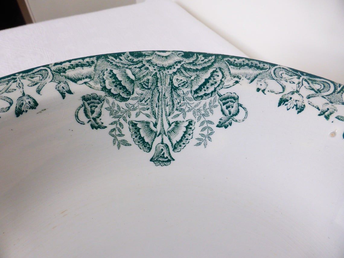 Round and hollow vintage dish A Lebacqz and M Bouchart porcelain floral pattern