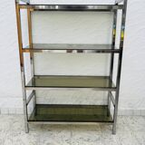 Chrome and smoked glass shelf in Italian 1970s style.