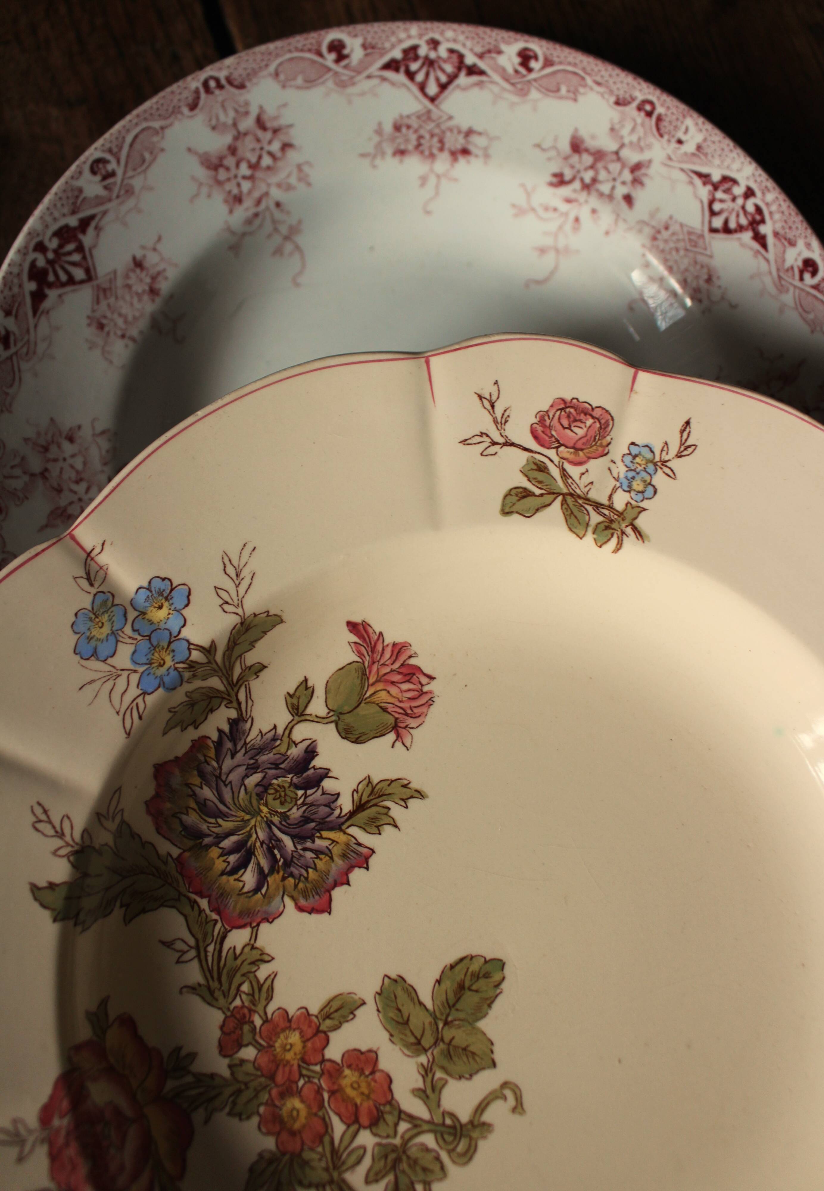 6 mismatched Terre de Fer soup plates from Digoin Sarreguemines