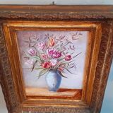 Peinture sur porcelaine Nature Morte "Bouquet de tulipes" XIX ème , Napoléon III