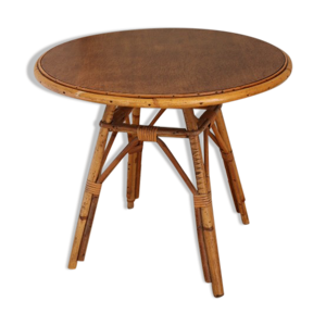 Table basse rotin ronde tripode