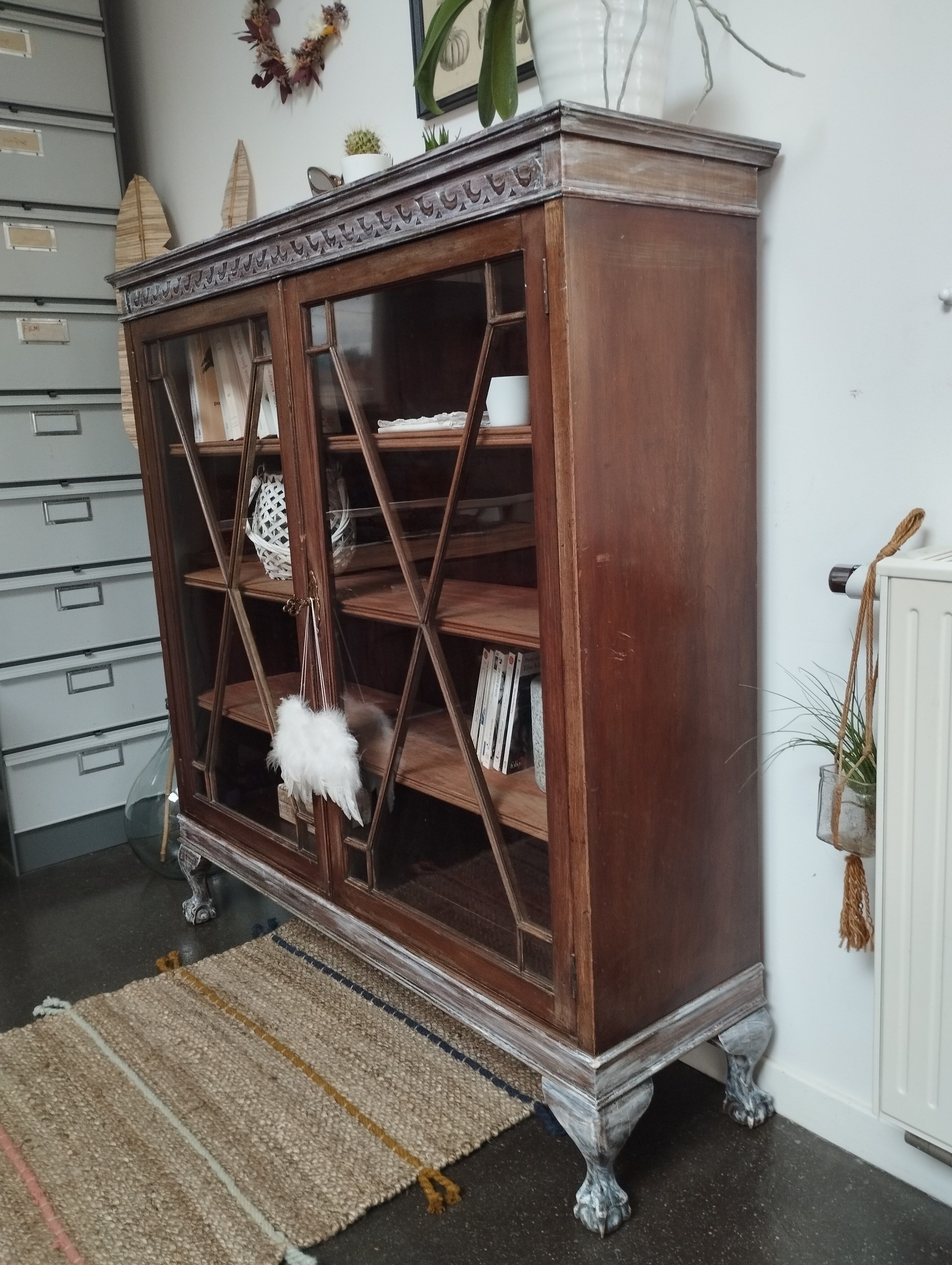 English style glazed bookcase cabinet