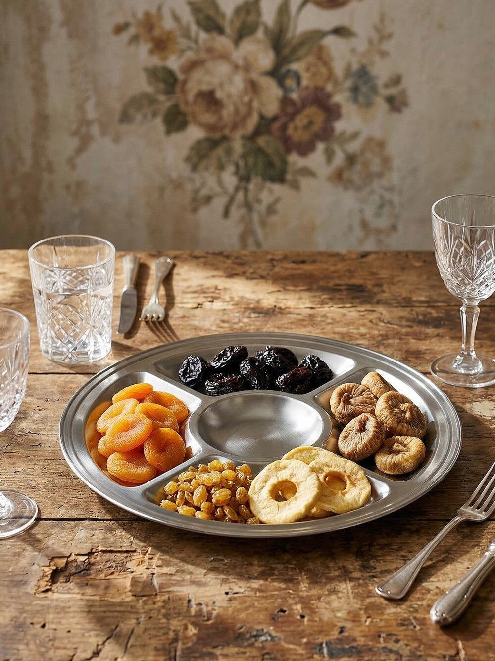 Large compartmented stainless steel hors d'oeuvre platter by Guy Degrenne, France, vintage.