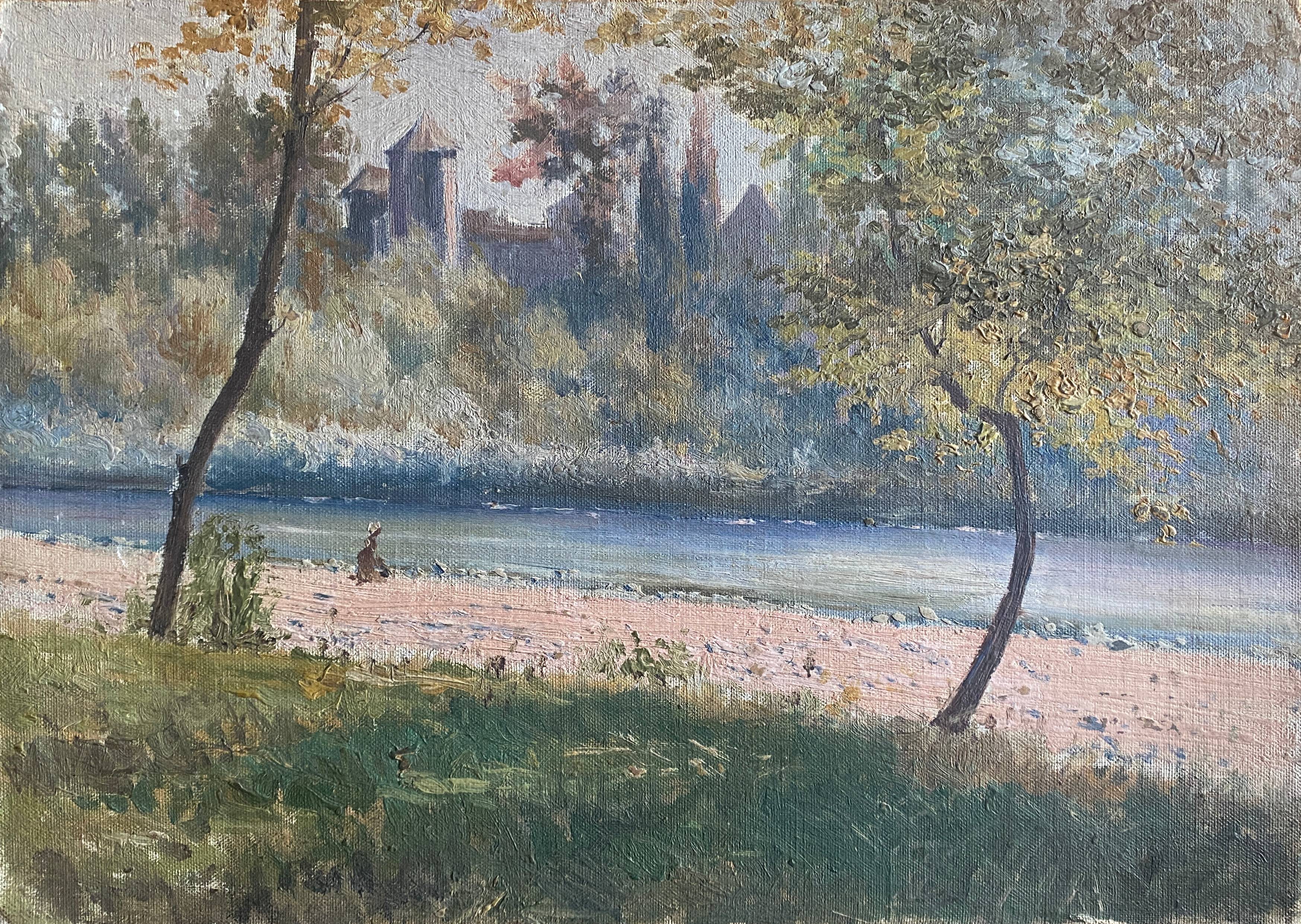 HST/P painting “Live and wooded riverside with fortification” (20th century)