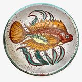 Deep plate with fish decoration – Vallauris ceramics, 1960