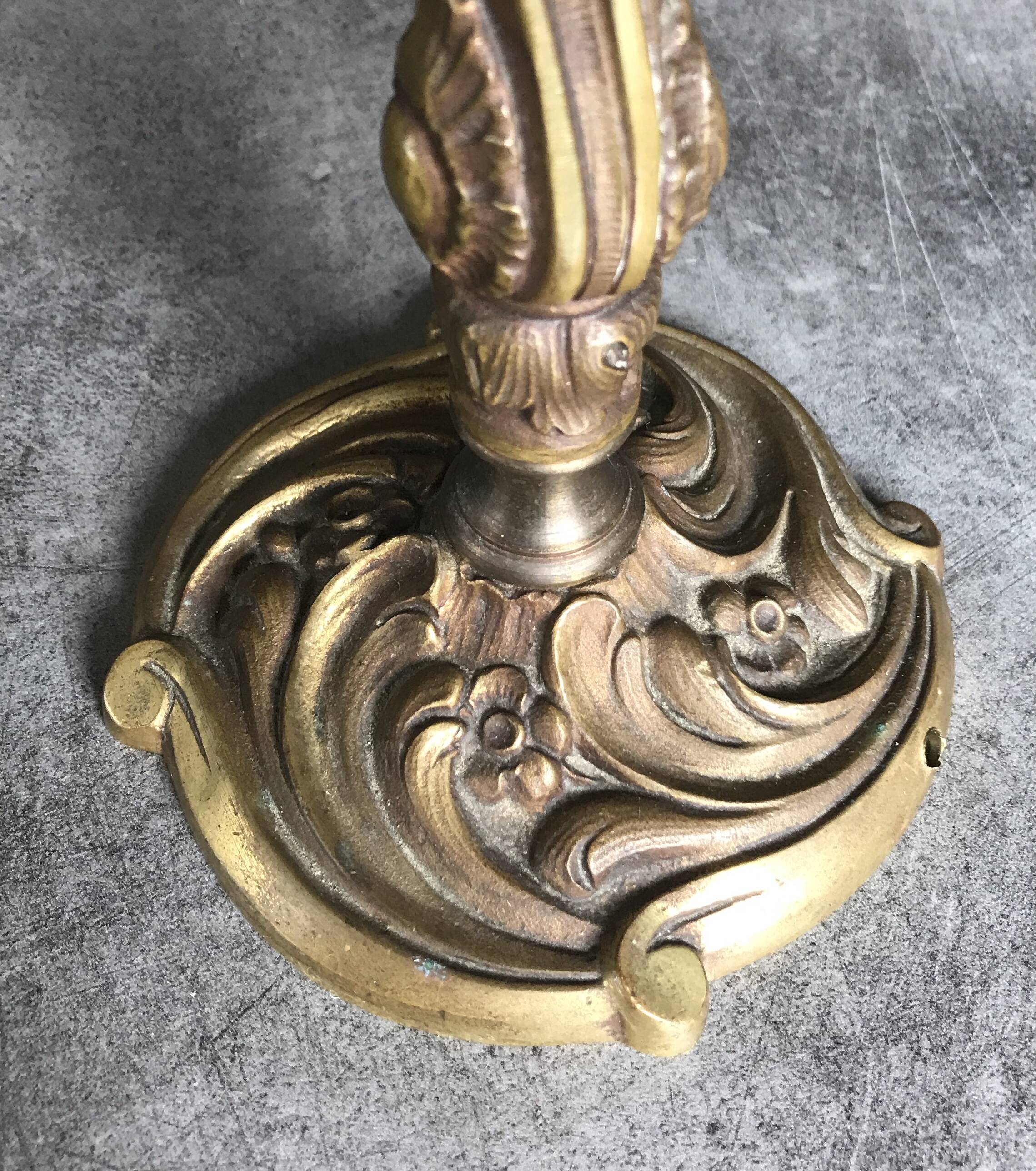 Old gilded bronze lamp base with Louis XV style rocaille decoration