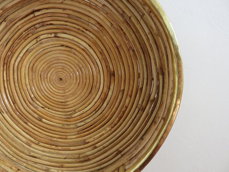 Round basket rattan and brass 60s 70s