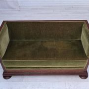 1950s, Danish 2-seater sofa, original green furniture velour, oak wood.
