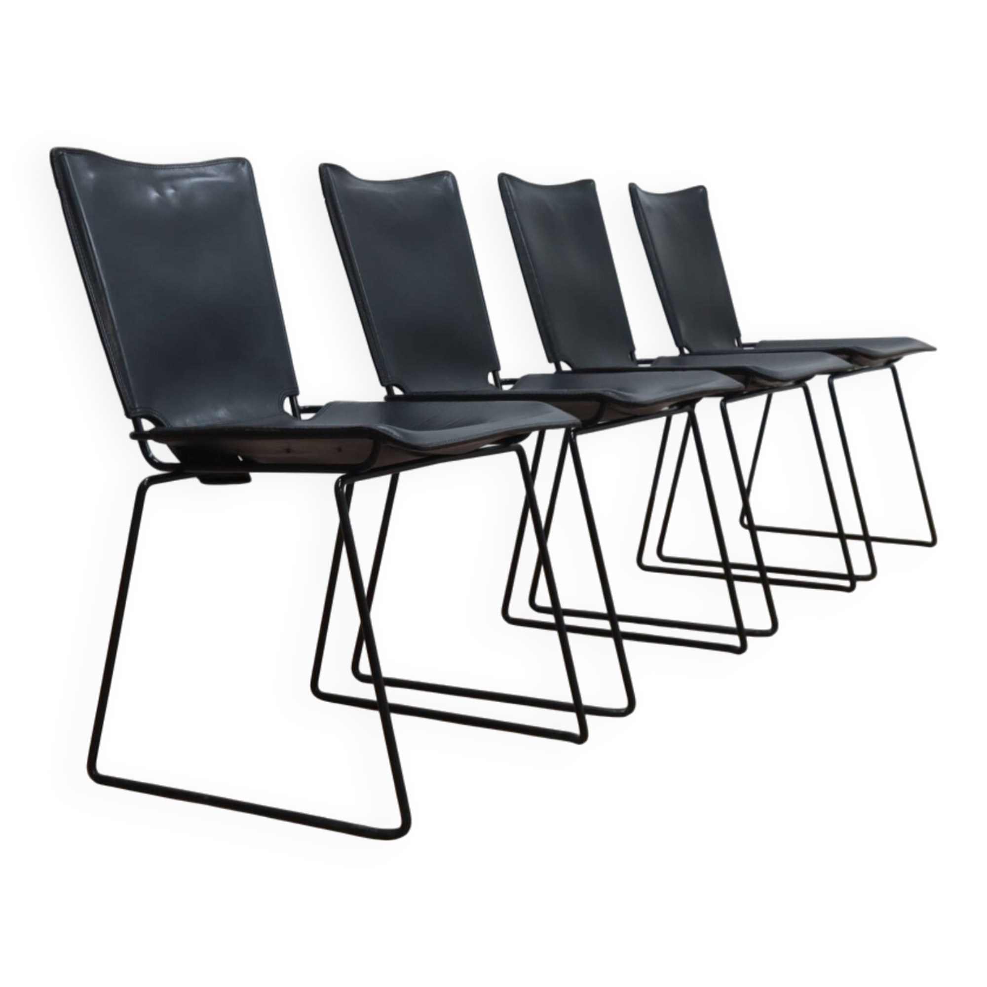 Leather stacking chairs by Toyoda Hiroyuki for ICF 1980s, set of 4