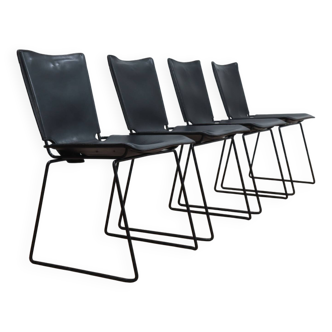 Leather stacking chairs by Toyoda Hiroyuki for ICF 1980s, set of 4