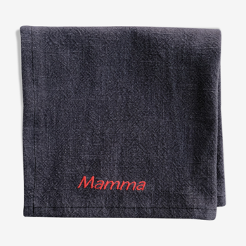 Embroidered caviar blue linen towel