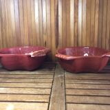 Paire de plat forme poule céramique rouge