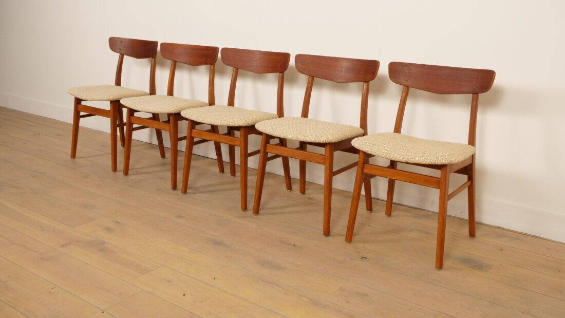 5 x dining chair | Farstrup | Model 210 | Restored | Cream/yellow