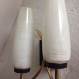 Torch wall sconce in brass and opalin glass, 1950s