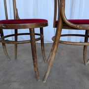 Set of 4 Vintage Bentwood Bistro Chairs, Red Upholstery