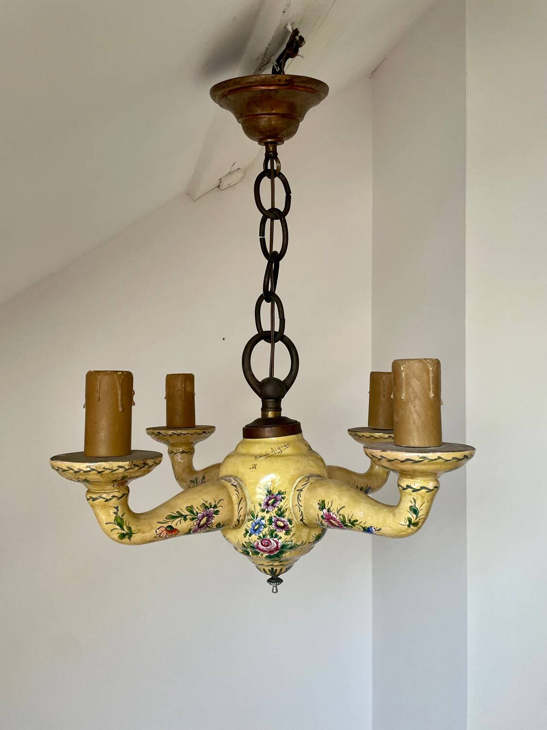 Chandelier with 4 lights in Saint-Aignan earthenware, circa 1940