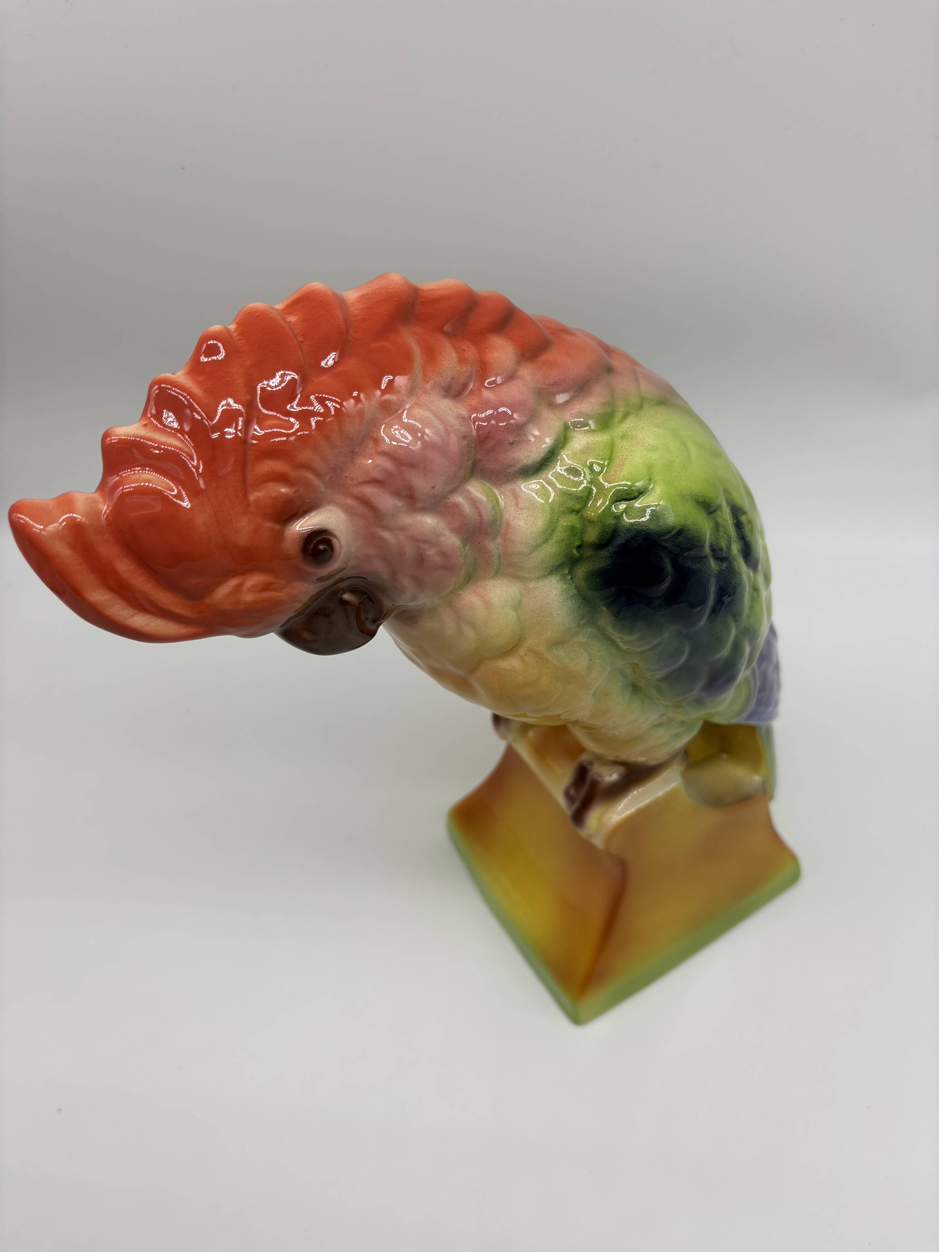 Large Cockatoo Saint-Clément France Hand-Painted Ceramic Tropical Bird