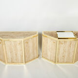 Pair of travertine brass cabinets by Alfredo Freda 1975