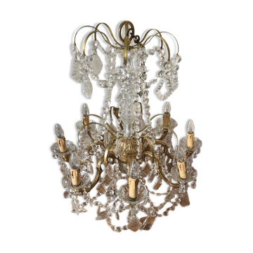 Lustre à pampilles en verre et laiton doré