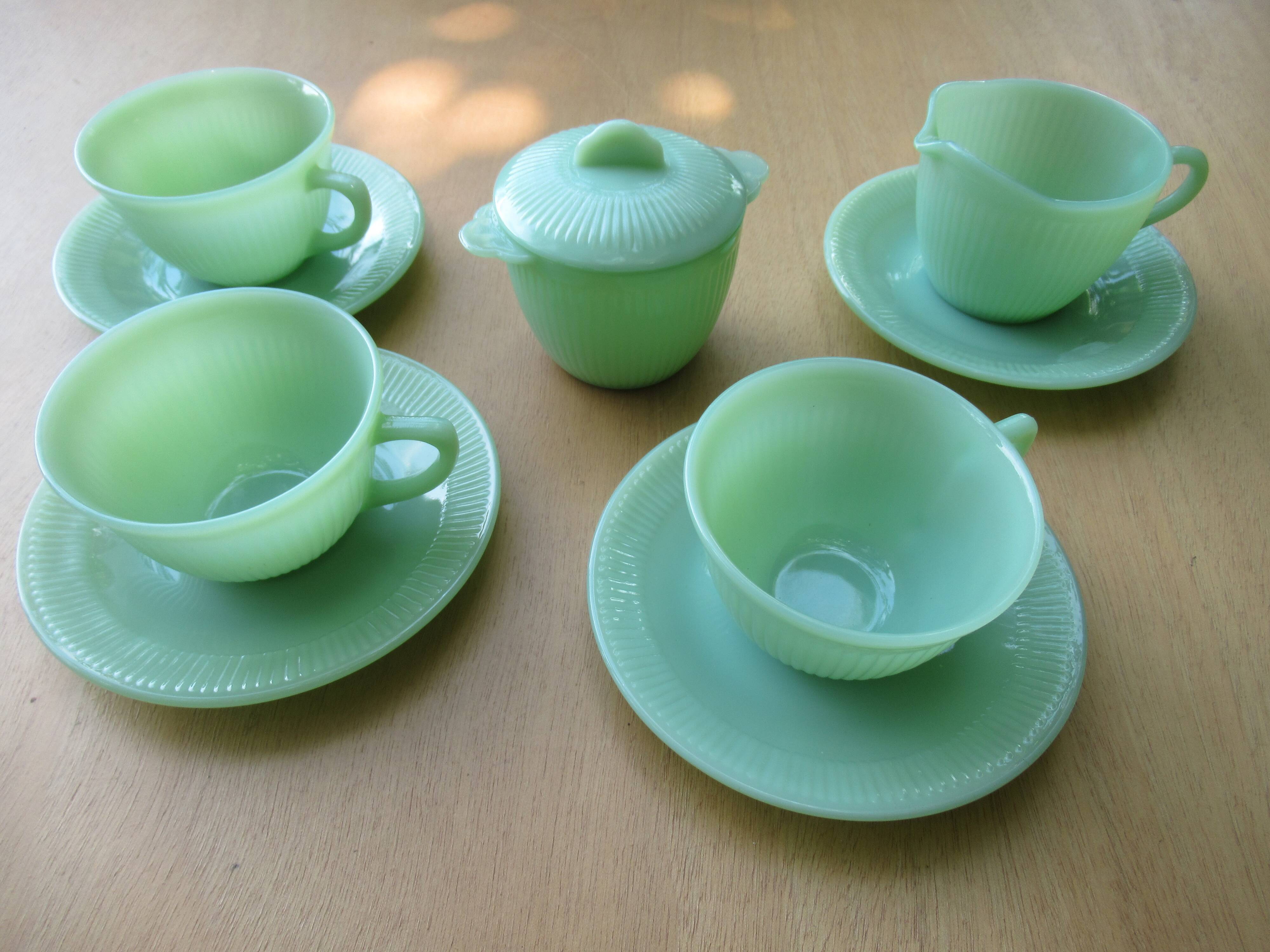 Fire king jadeite coffee service anchor hocking glassware - us 1940-50