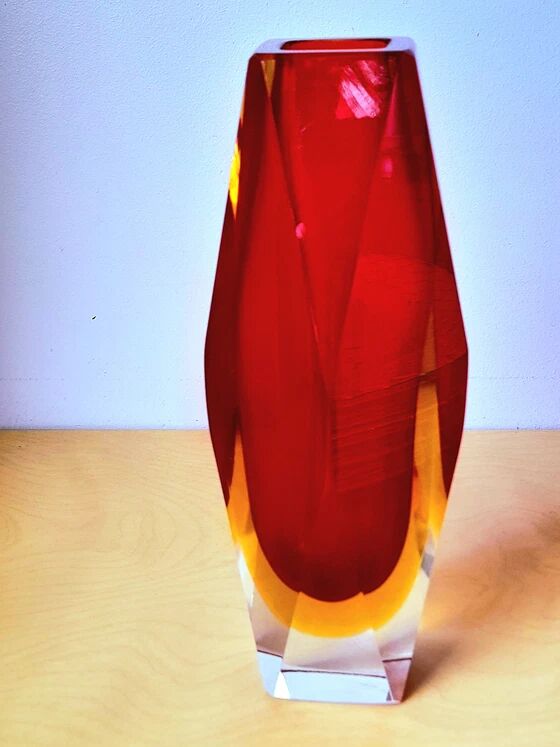 Sommerso vase prism, Flavio Poli, Murano 1970